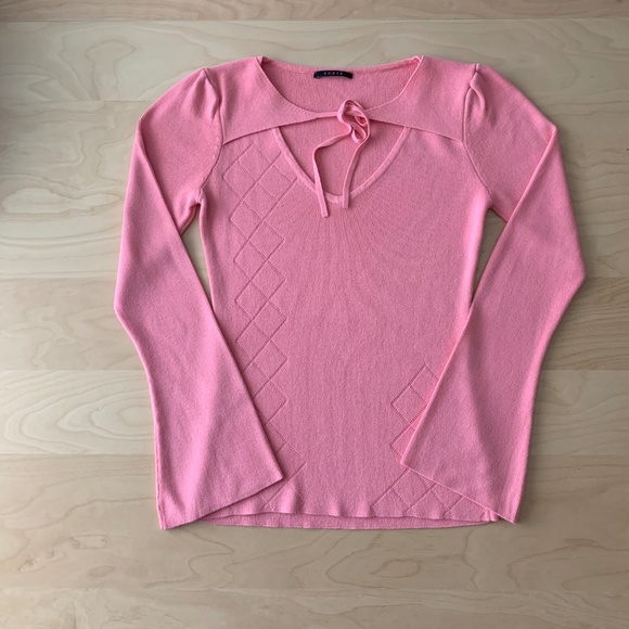 CYRUS Coral Long Sleeve V-neck Front Tie Top - Picture 5 of 8